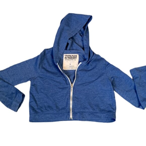Threads 4 Thought Cropped Full Zip Hoodie Jr Sz L Blue #16A - Picture 2 of 9